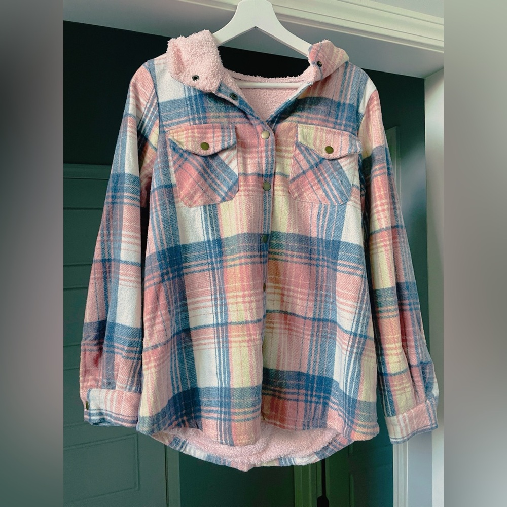 024  Cozy Plaid Print Teddy Lined Button Jacket Shacket - Picture 6 of 7